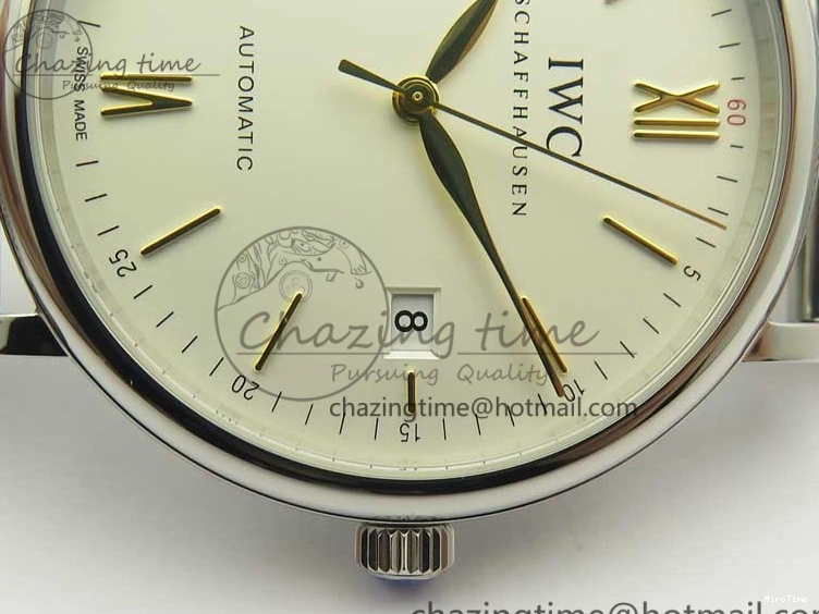 MIROTIME 0701 Breathable Portofino IW356501 SS V3 MK 1:1 Best Edition White Dial Gold Markers On SS Mesh Bracelet MIYOTA 7197